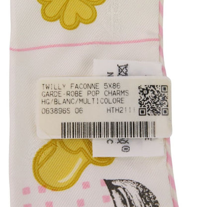 Hermes Twilly Garde Robe Pop Silk Scarf White Multicolor Women Used