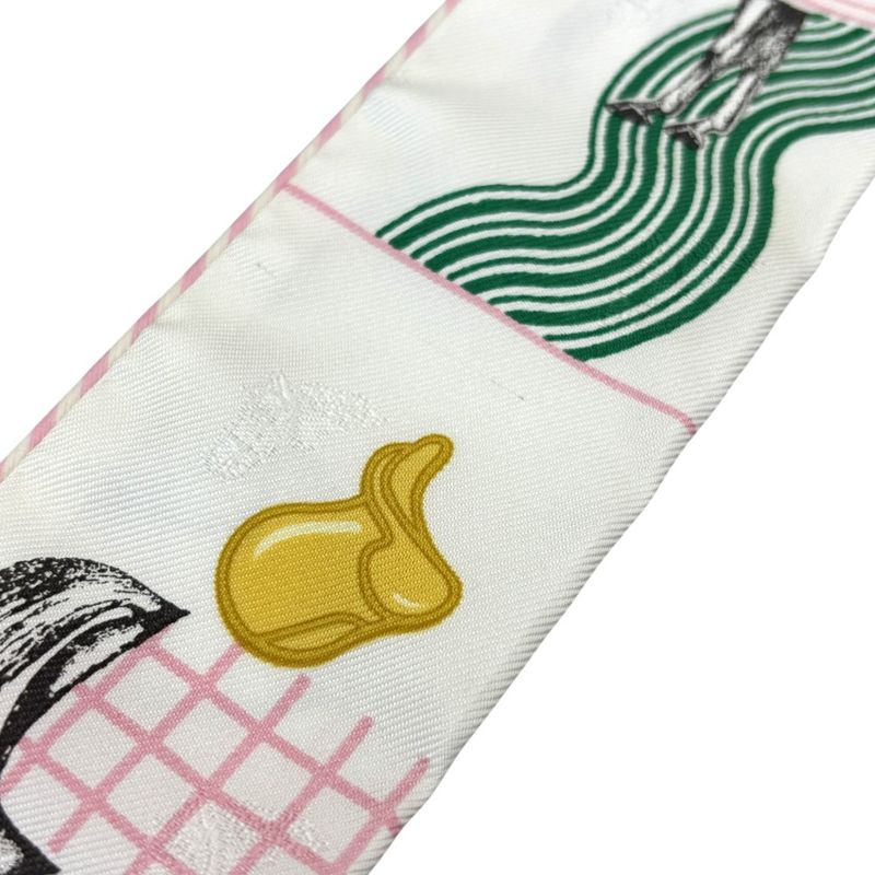 Hermes Twilly Garde Robe Pop Silk Scarf White Multicolor Women Used