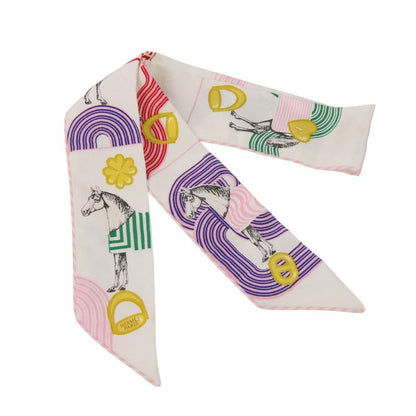 Hermes Twilly Garde Robe Pop Silk Scarf White Multicolor Women Used