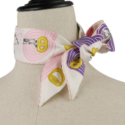 Hermes Twilly Garde Robe Pop Silk Scarf White Multicolor Women Used