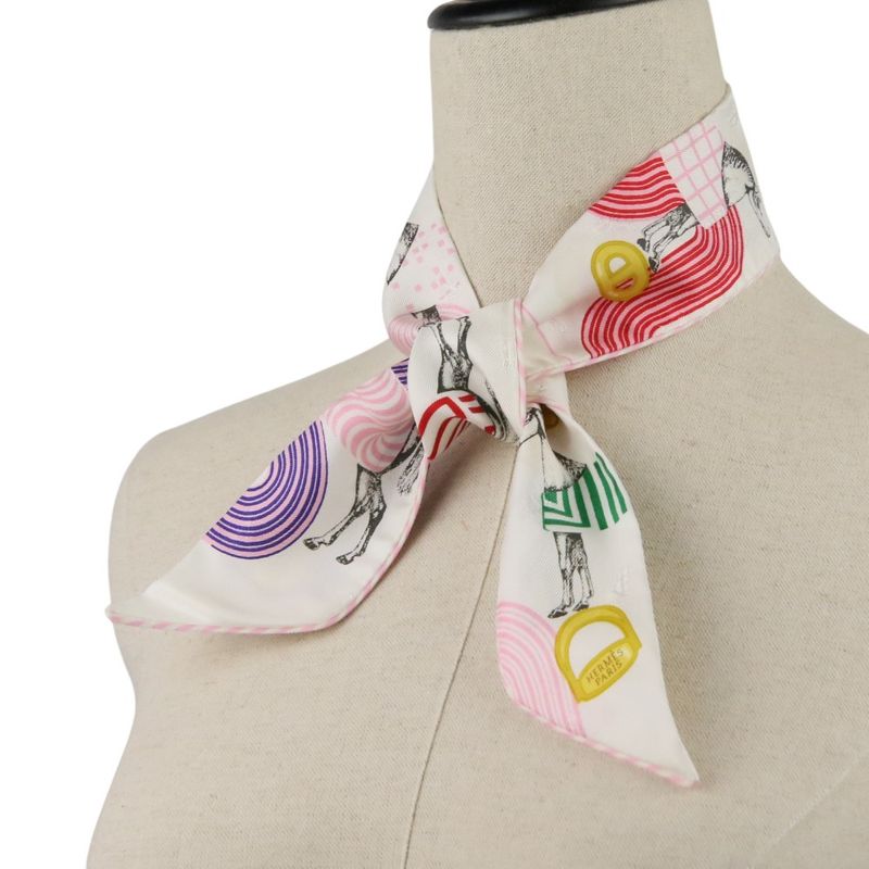 Hermes Twilly Garde Robe Pop Silk Scarf White Multicolor Women Used
