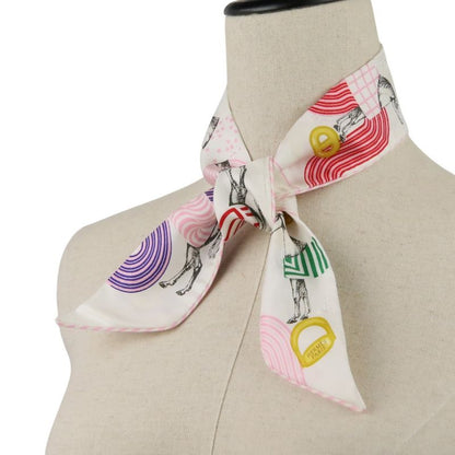 Hermes Twilly Garde Robe Pop Silk Scarf White Multicolor Women Used
