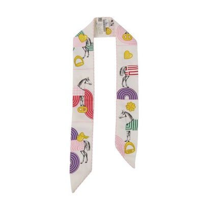 Unused Hermes Twilly Garde Robe Pop Garde Robe Pop Silk Scarf White Pink Ladies