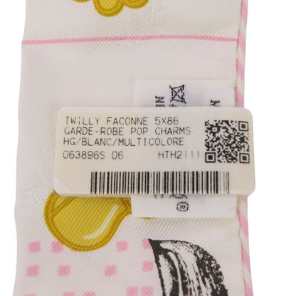 Unused Hermes Twilly Garde Robe Pop Garde Robe Pop Silk Scarf White Pink Ladies
