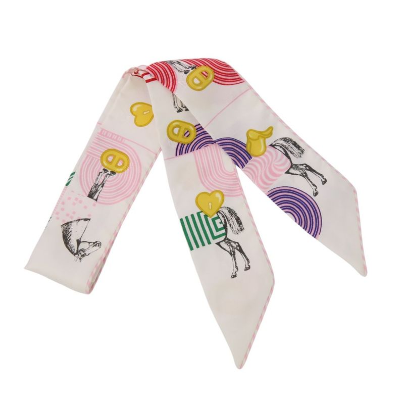 Unused Hermes Twilly Garde Robe Pop Garde Robe Pop Silk Scarf White Pink Ladies