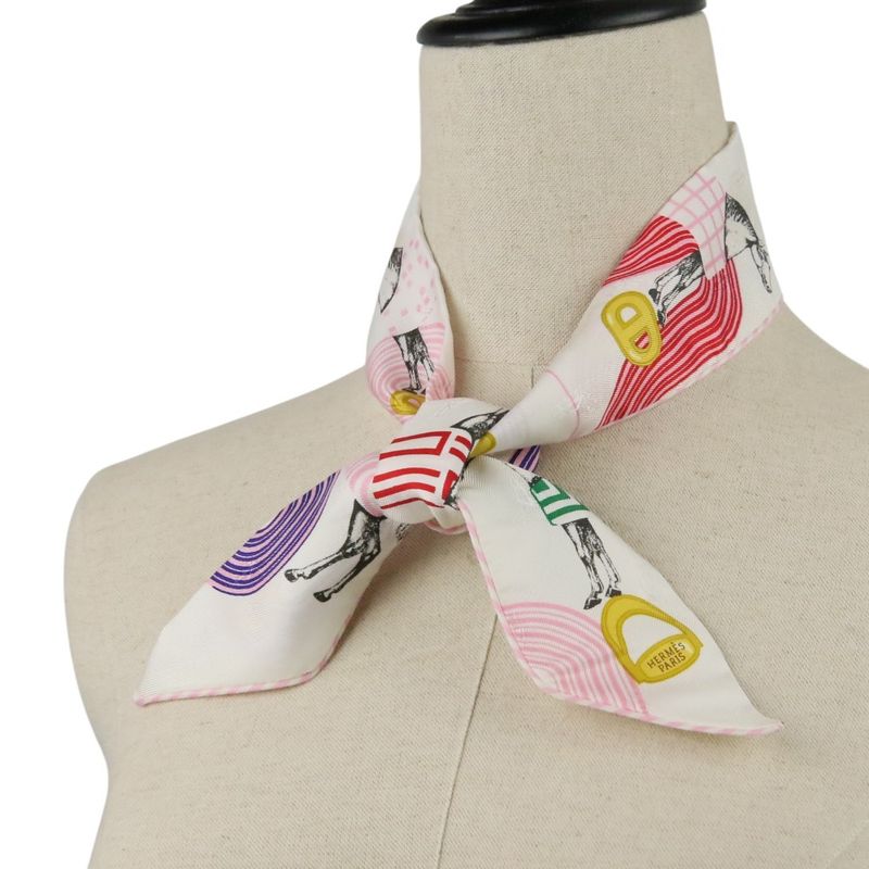 Unused Hermes Twilly Garde Robe Pop Garde Robe Pop Silk Scarf White Pink Ladies