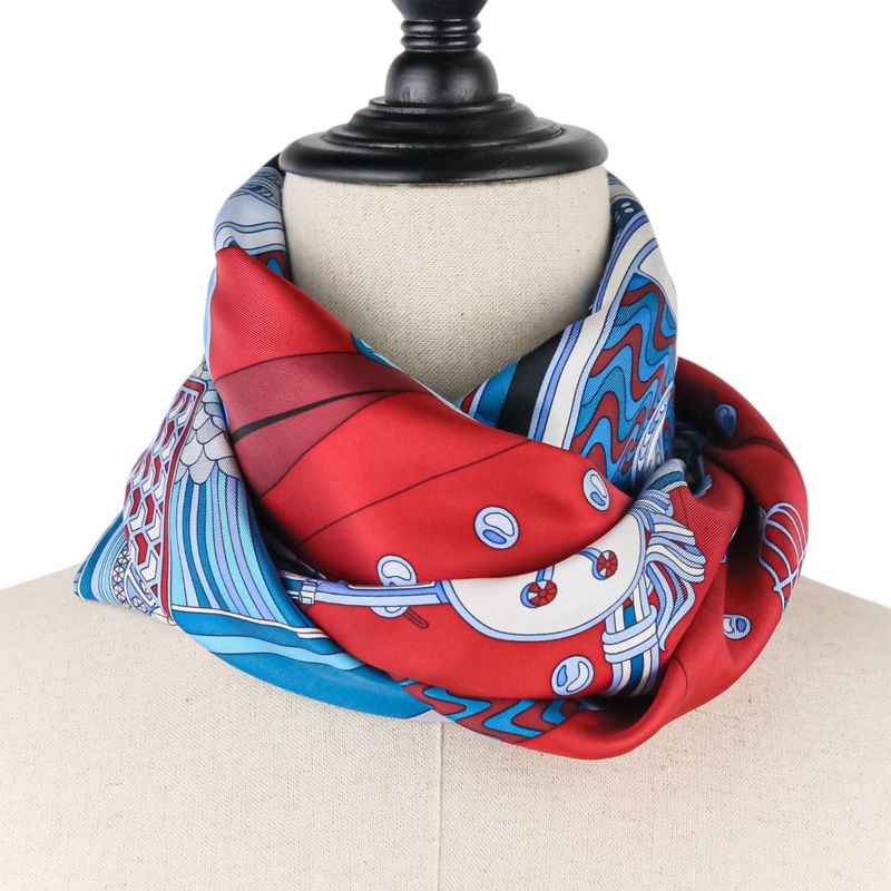 Unused Cartier Archive Motif Square 90 Silk Scarf Blue Red Ladies Old Used