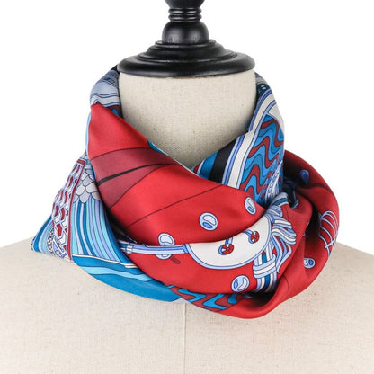 Unused Cartier Archive Motif Square 90 Silk Scarf Blue Red Ladies Old Used