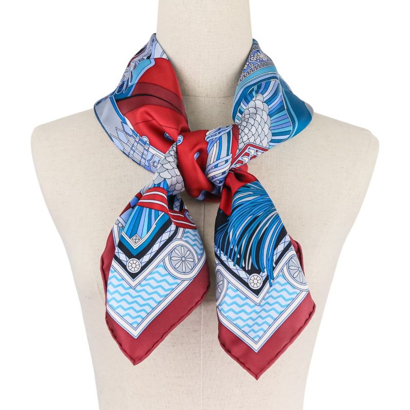 Unused Cartier Archive Motif Square 90 Silk Scarf Blue Red Ladies Old Used