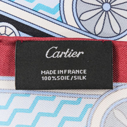 Unused Cartier Archive Motif Square 90 Silk Scarf Blue Red Ladies Old Used