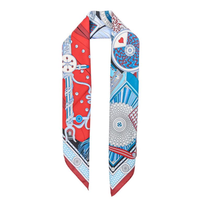 Unused Cartier Archive Motif Square 90 Silk Scarf Blue Red Ladies Old Used