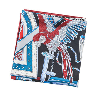 Unused Cartier Archive Motif Square 90 Silk Scarf Blue Red Ladies Old Used