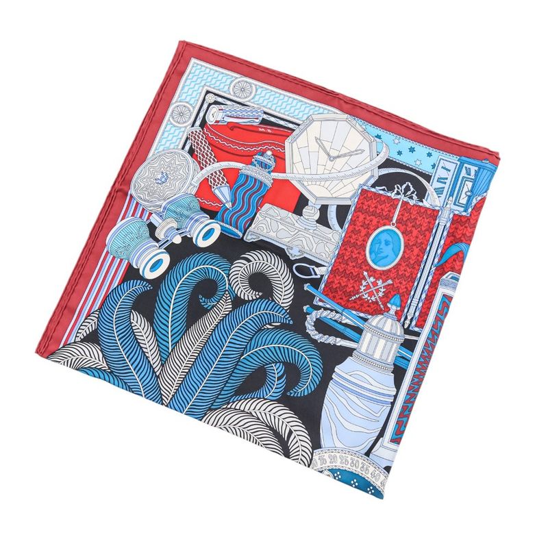 Unused Cartier Archive Motif Square 90 Silk Scarf Blue Red Ladies Old Used
