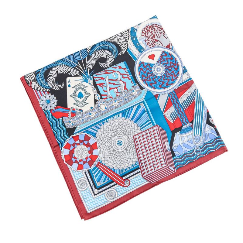 Unused Cartier Archive Motif Square 90 Silk Scarf Blue Red Ladies Old Used