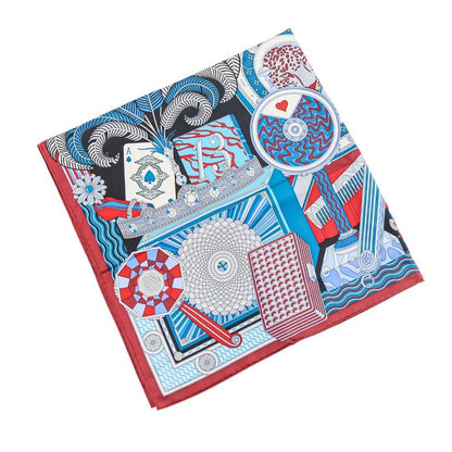 Unused Cartier Archive Motif Square 90 Silk Scarf Blue Red Ladies Old Used