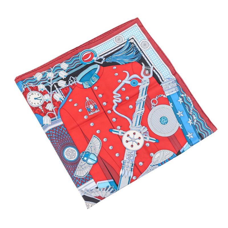 Unused Cartier Archive Motif Square 90 Silk Scarf Blue Red Ladies Old Used