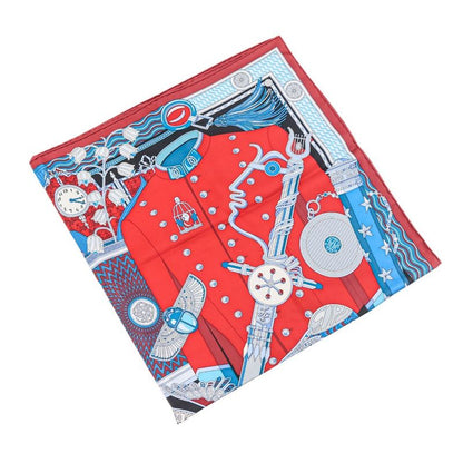 Unused Cartier Archive Motif Square 90 Silk Scarf Blue Red Ladies Old Used