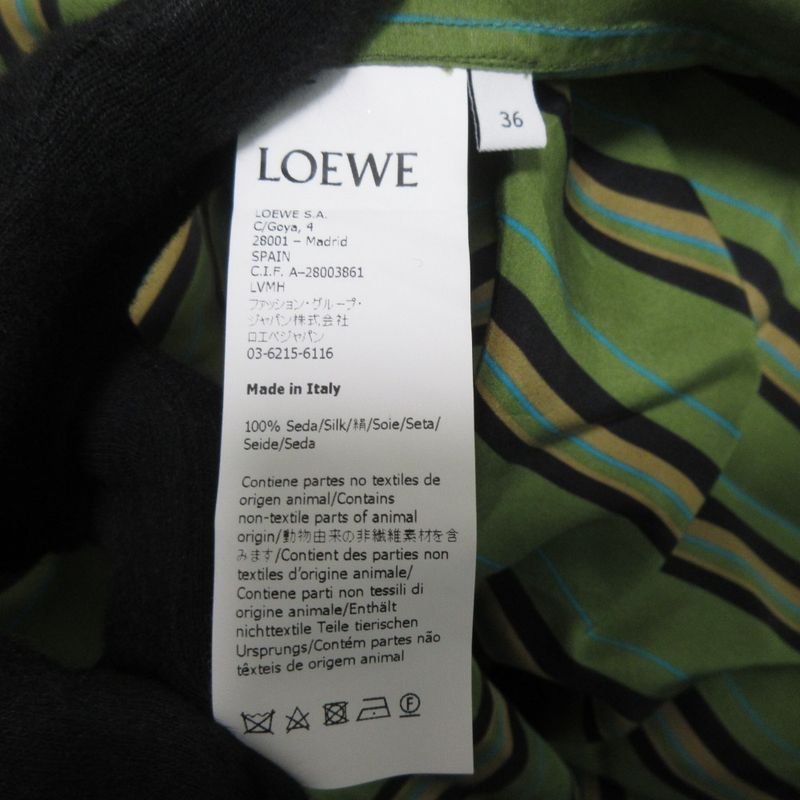 Loewe 100% Silk Striped Pattern Long Sleeves Long Shirt Size 36 Green Women's
