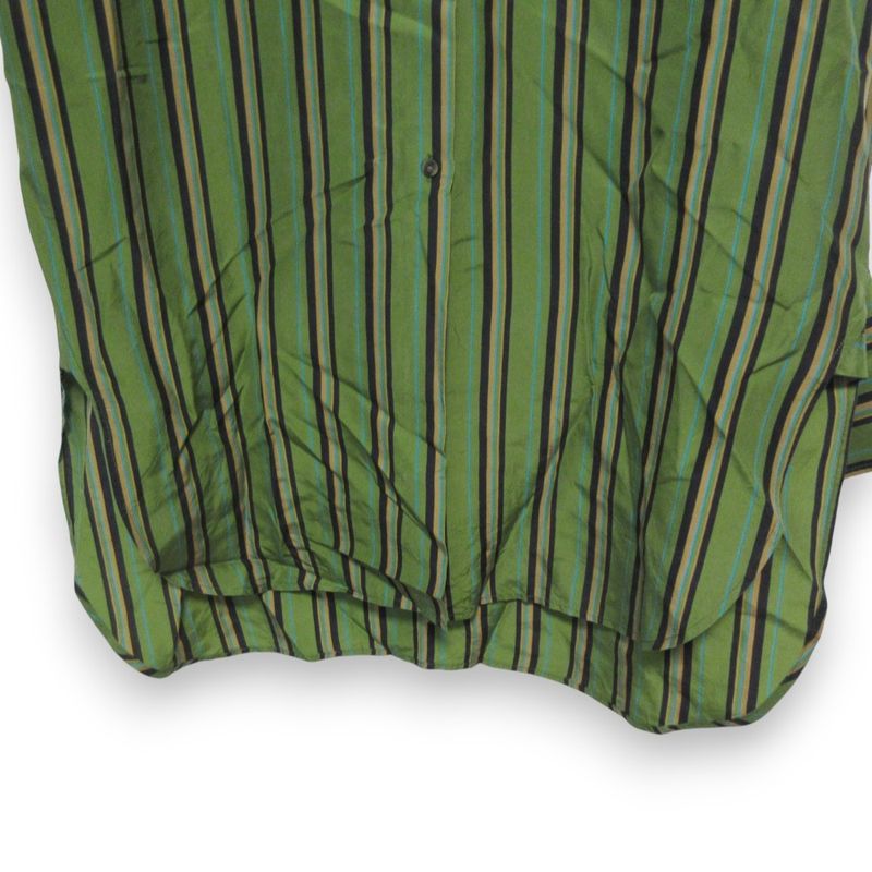 Loewe 100% Silk Striped Pattern Long Sleeves Long Shirt Size 36 Green Women's
