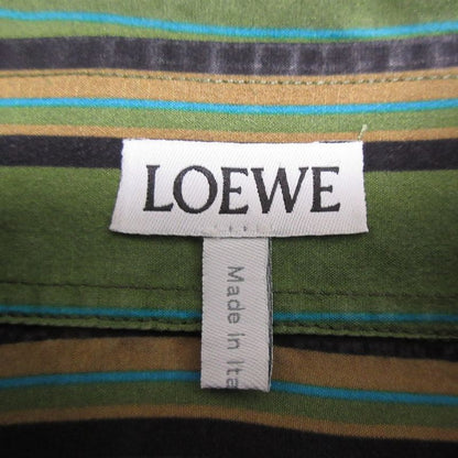 Loewe 100% Silk Striped Pattern Long Sleeves Long Shirt Size 36 Green Women's