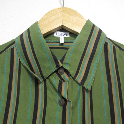 Loewe 100% Silk Striped Pattern Long Sleeves Long Shirt Size 36 Green Women's