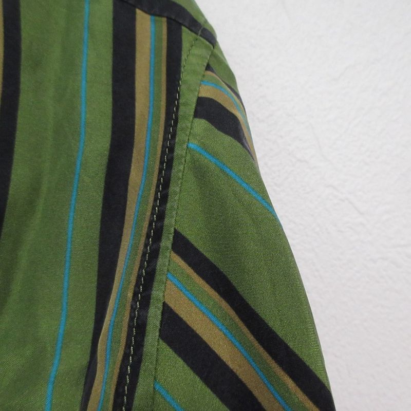 Loewe 100% Silk Striped Pattern Long Sleeves Long Shirt Size 36 Green Women's
