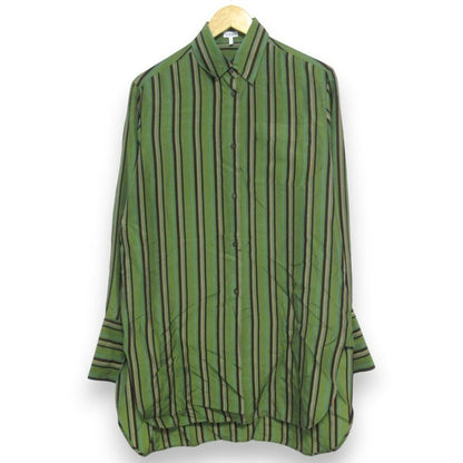 Loewe 100% Silk Striped Pattern Long Sleeves Long Shirt Size 36 Green Women's