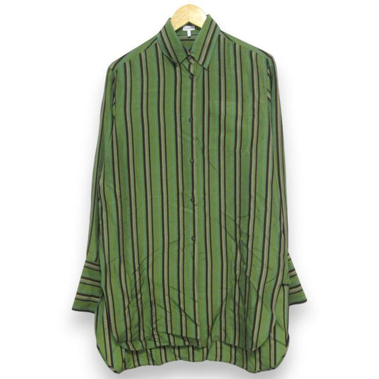Loewe 100% Silk Striped Pattern Long Sleeves Long Shirt Size 36 Green Women's
