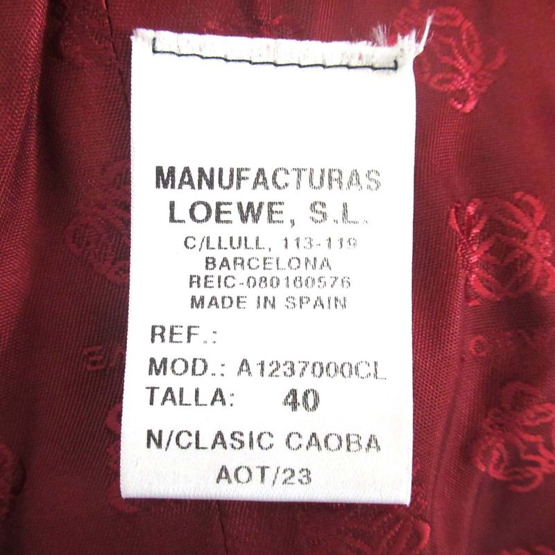 Loewe Lamb Leather Single Tailored Jacket Size 40 Bordeaux Ladies Used