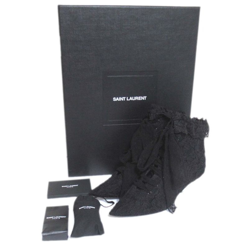 Saint Laurent Paris Flower Embroidery Lace Ankle Boots Size 36 Approx 23cm