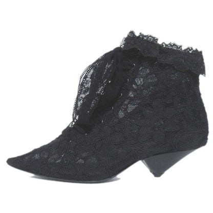 Saint Laurent Paris Flower Embroidery Lace Ankle Boots Size 36 Approx 23cm