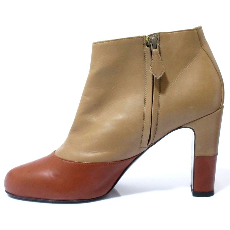 Hermes Leather Bicolor Chunky Heel Short Boots Booties Size 40 1/2 Approx 26cm