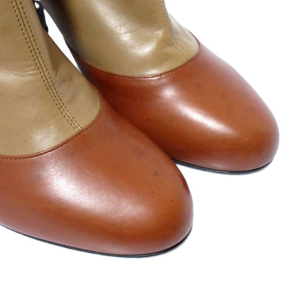 Hermes Leather Bicolor Chunky Heel Short Boots Booties Size 40 1/2 Approx 26cm