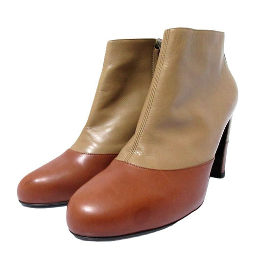 Hermes Leather Bicolor Chunky Heel Short Boots Booties Size 40 1/2 Approx 26cm