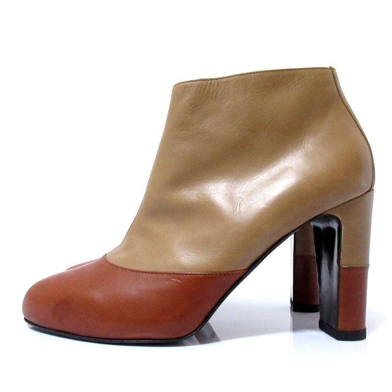 Hermes Leather Bicolor Chunky Heel Short Boots Booties Size 40 1/2 Approx 26cm