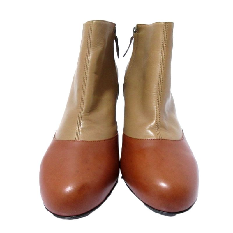 Hermes Leather Bicolor Chunky Heel Short Boots Booties Size 40 1/2 Approx 26cm