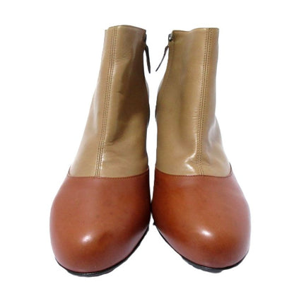 Hermes Leather Bicolor Chunky Heel Short Boots Booties Size 40 1/2 Approx 26cm
