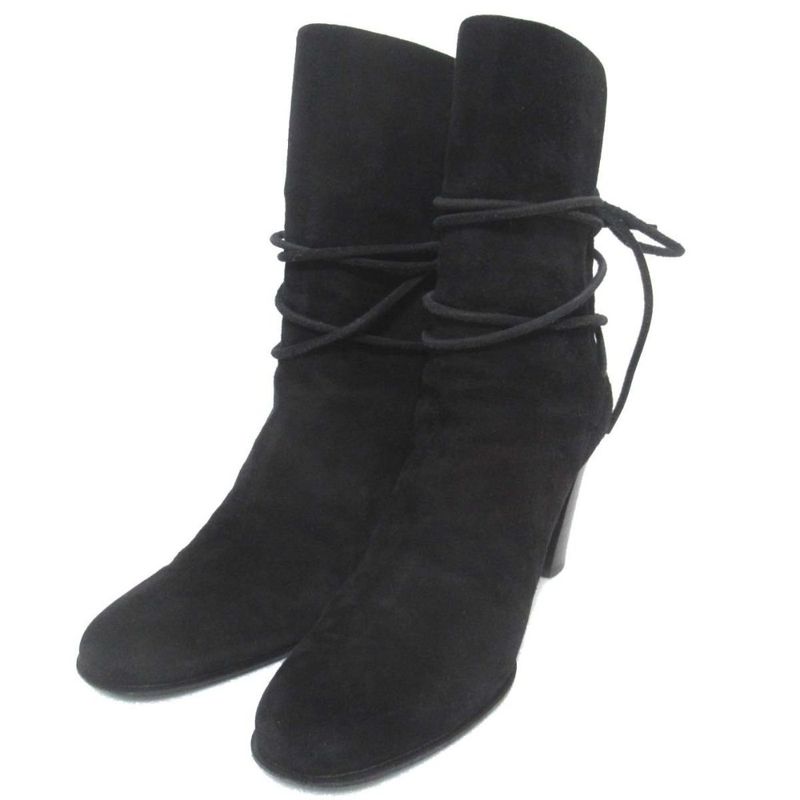 Hermes Suede Leather Chunky Heel High Heel Short Boots Size 35.5 Equivalent To