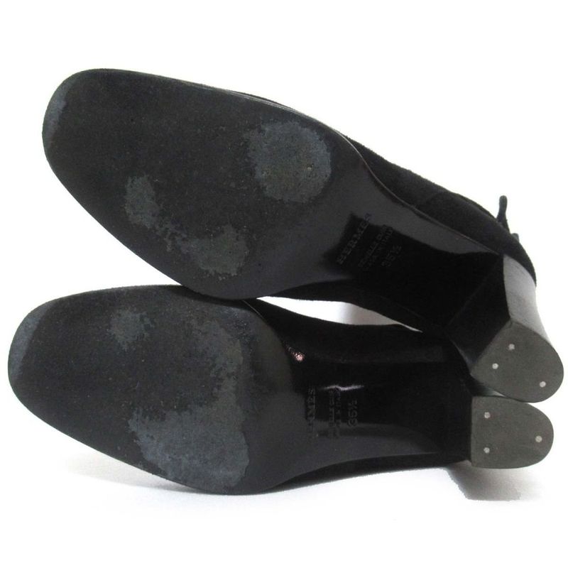 Hermes Suede Leather Chunky Heel High Heel Short Boots Size 35.5 Equivalent To