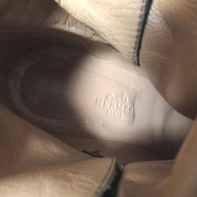 Hermes Suede Leather Chunky Heel High Heel Short Boots Size 35.5 Equivalent To