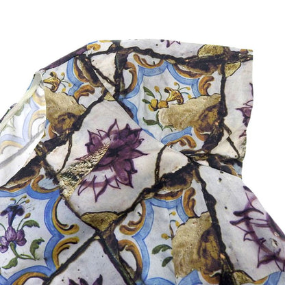 Prada Cotton Flower Art Short Sleeve Dress Back Zipper 38S White Blue Multicolor