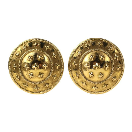 Chanel Vintage 2598 Star Motif Circle Earrings Gold Color Ladies Secondhand Used