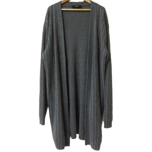 Fendi Ball Chain Stripe 100% Cashmere Long Cardigan Fzc109 Size 48 Gray Women's