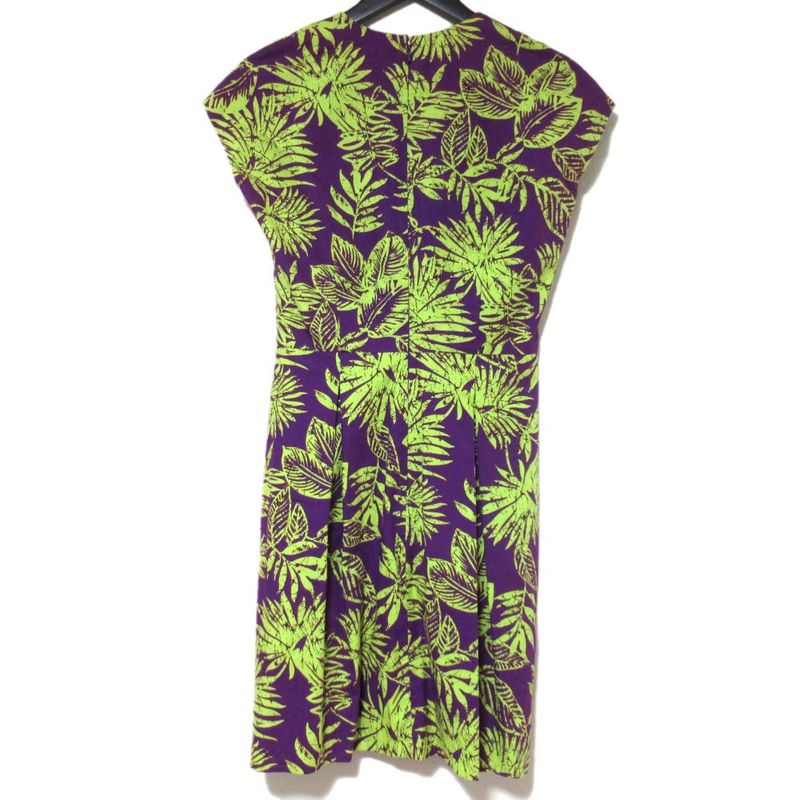 Christian DIOR Botanical Pattern Above-knee Length French Sleeve V-neck Dress