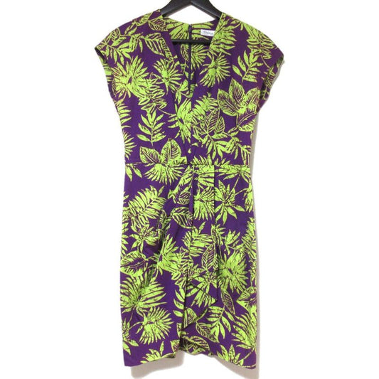 Christian DIOR Botanical Pattern Above-knee Length French Sleeve V-neck Dress