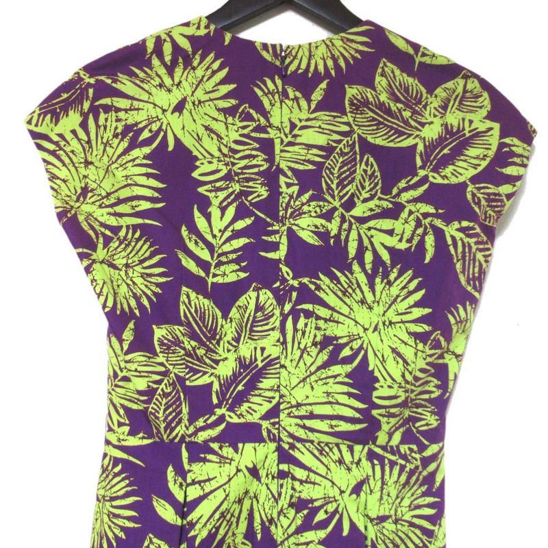 Christian DIOR Botanical Pattern Above-knee Length French Sleeve V-neck Dress