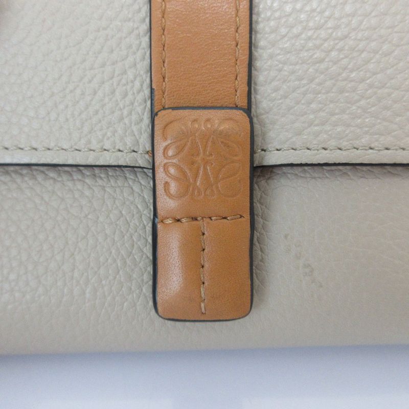Good Loewe Small Vertical Leather Compact Wallet Trifold Wallet Beige Ladies