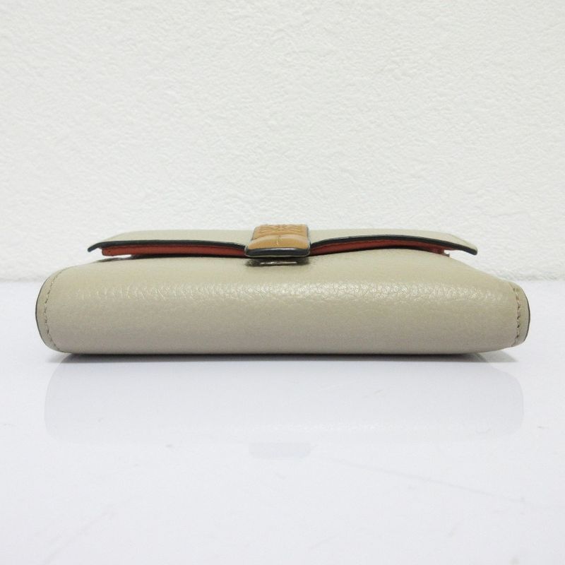 Good Loewe Small Vertical Leather Compact Wallet Trifold Wallet Beige Ladies