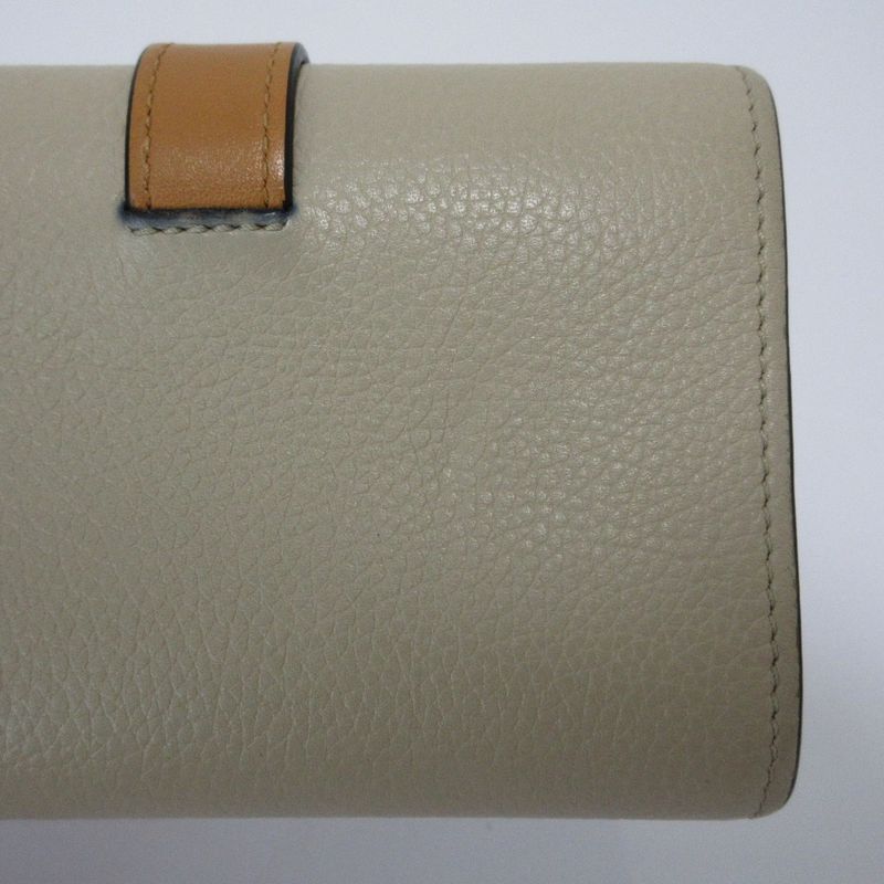 Good Loewe Small Vertical Leather Compact Wallet Trifold Wallet Beige Ladies