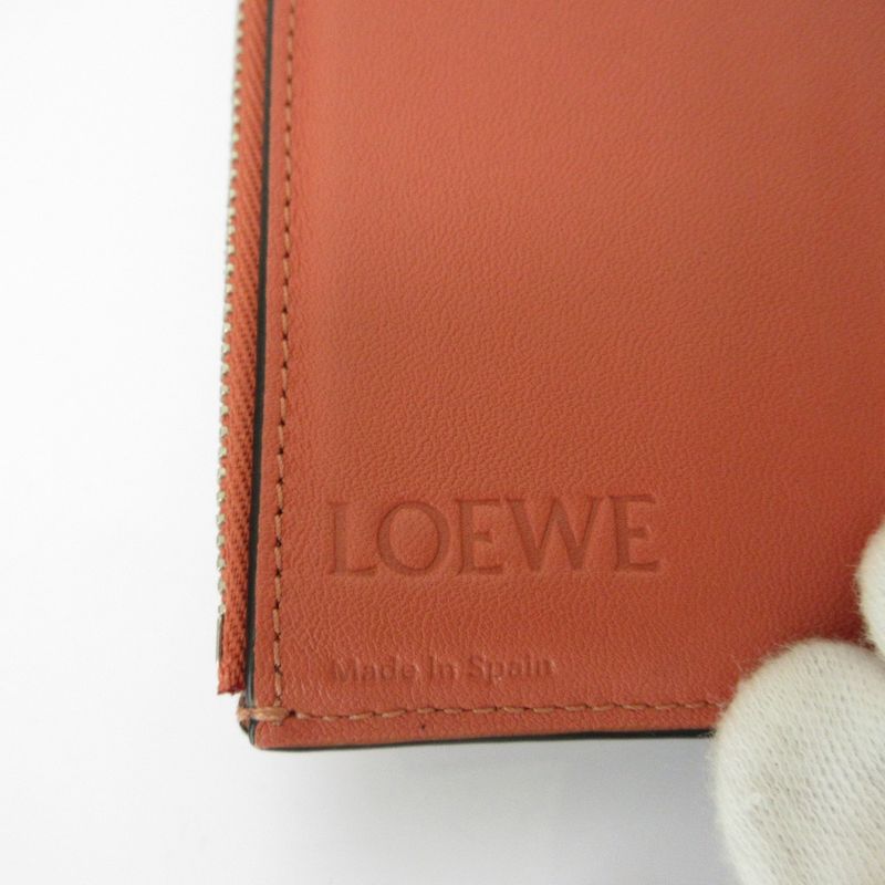 Good Loewe Small Vertical Leather Compact Wallet Trifold Wallet Beige Ladies